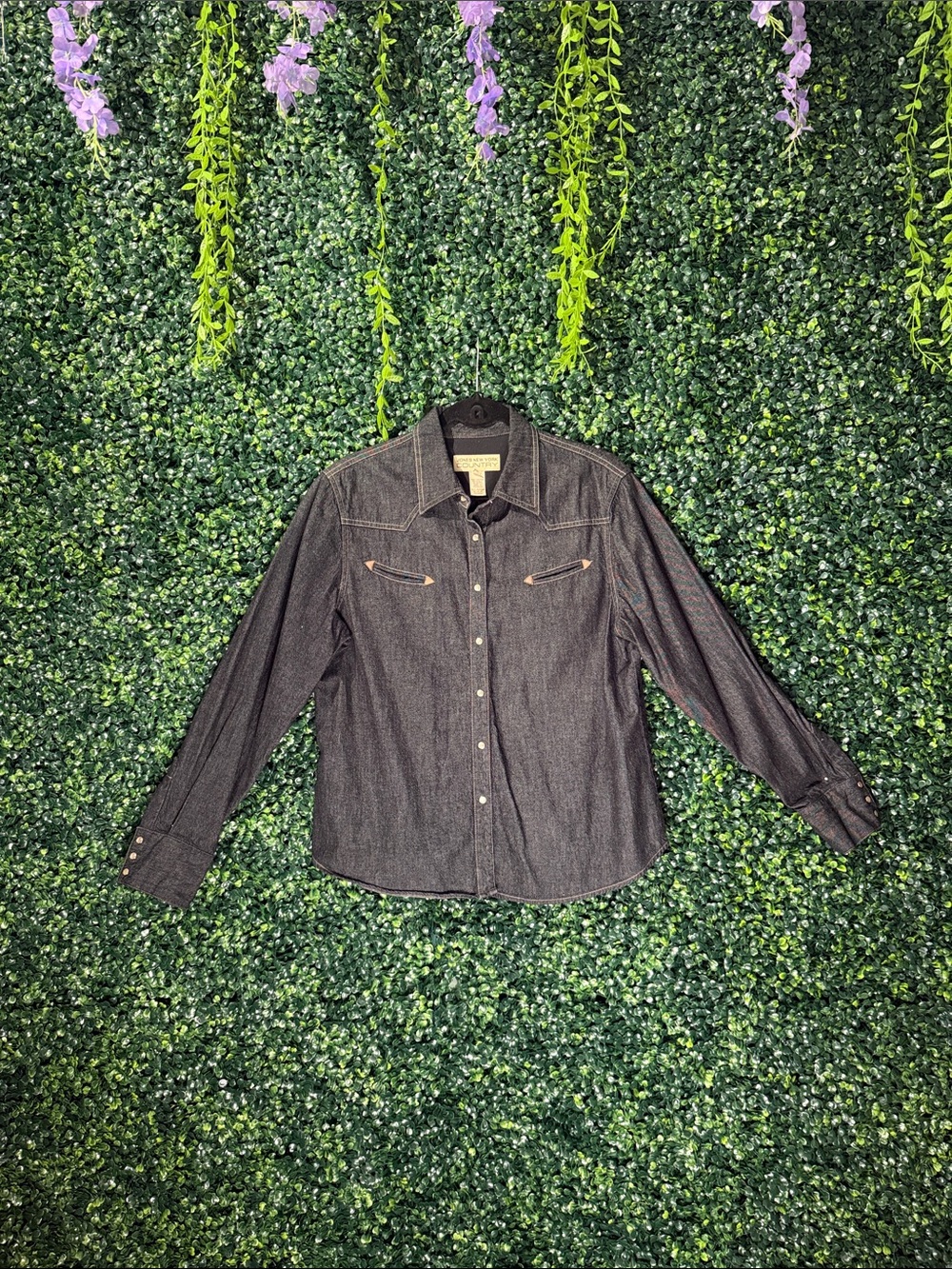 Vintage Men's Black Denim Western Shirt - Unbranded